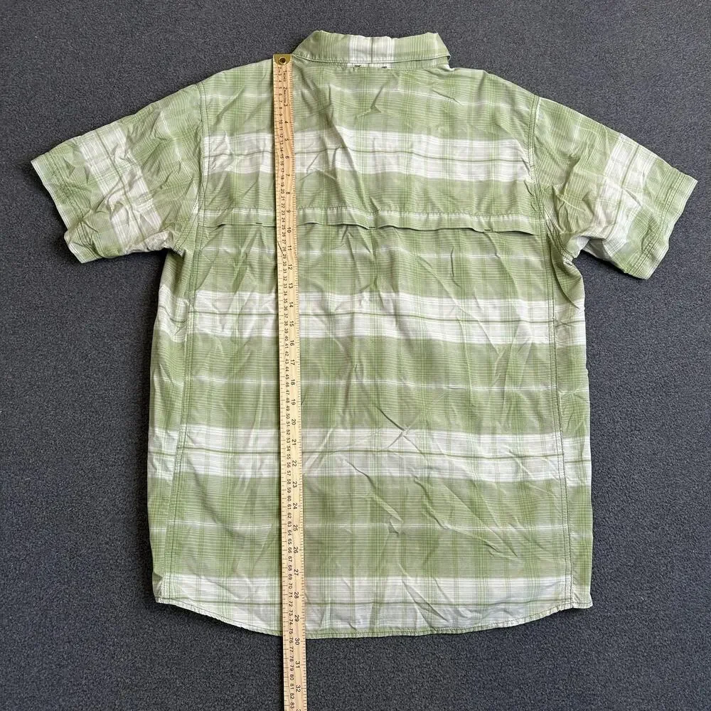 The North Face VaporWick Shirt Mens Large Green Plaid Button Front Short Sleeve